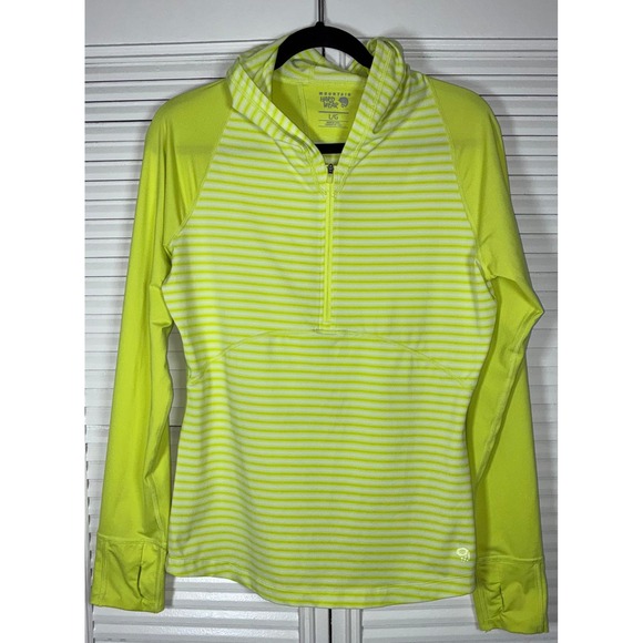 Mountain Hardwear Tops - Mountain Hardwear Womens Neon Striped‎ 1/4 Zip Hooded Pullover Size L/G FLAW